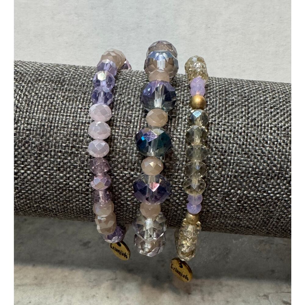 Erimish Purple Crystal Bracelet Stack Set | Layered Beaded Stretch Bracelets